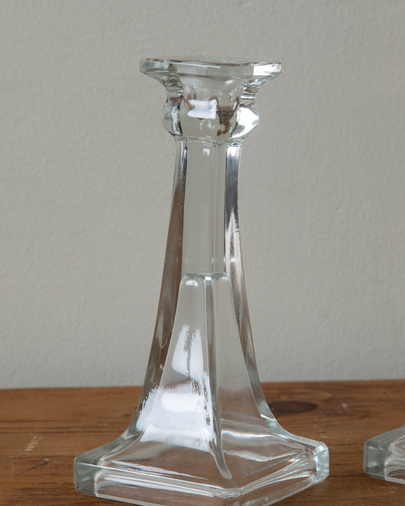 Squared Glass Candle Holders (Pair) - Lone Fox