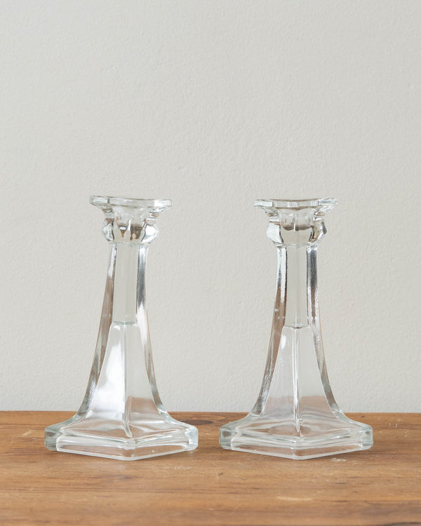 Squared Glass Candle Holders (Pair) - Lone Fox