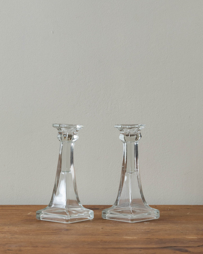 Squared Glass Candle Holders (Pair) - Lone Fox