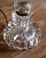 Stacked Cut Glass & Brass Table Lamp w/ Pleated Shade, Italy, 1950's - Lone Fox