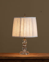 Stacked Cut Glass & Brass Table Lamp w/ Pleated Shade, Italy, 1950's - Lone Fox