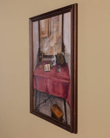 Still Life w/ Red Tablecloth Oil Painting, European, 1980's - Lone Fox