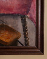 Still Life w/ Red Tablecloth Oil Painting, European, 1980's - Lone Fox