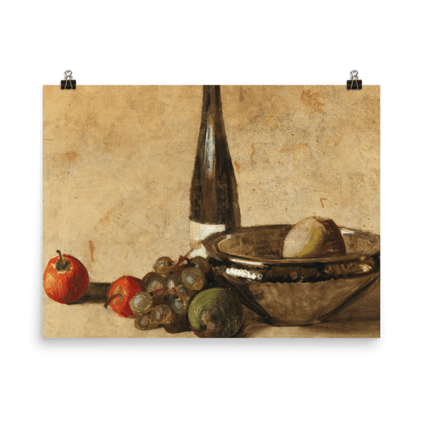 "Still life with wine bottle and fruit" Art Print - Lone Fox