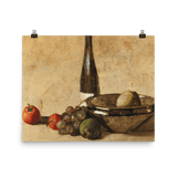 "Still life with wine bottle and fruit" Art Print - Lone Fox