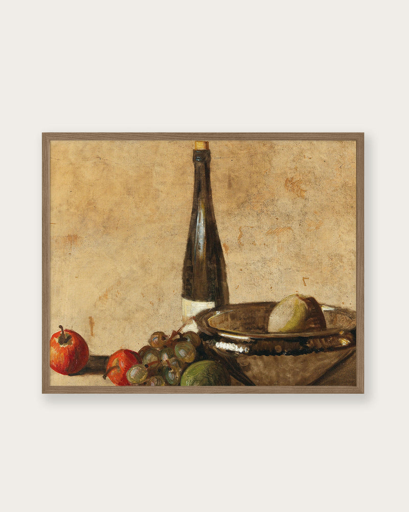 "Still life with wine bottle and fruit" Art Print - Lone Fox