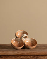 Stoneware Three - Bowl Serving Tray w/ Floral Detail, France, 1970s - Lone Fox
