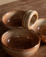 Stoneware Three - Bowl Serving Tray w/ Floral Detail, France, 1970s - Lone Fox