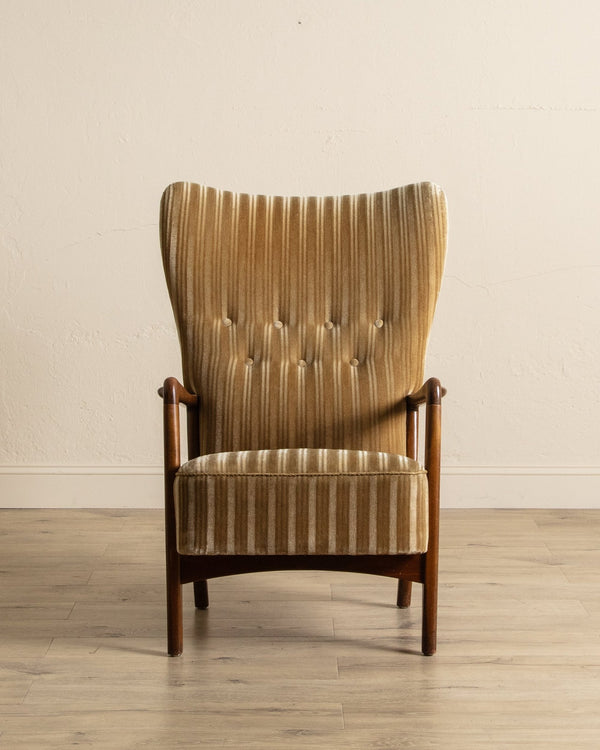 Striped Amber Mohair Lounge Chair by Søren Hansen, Denmark, 1950's - Lone Fox