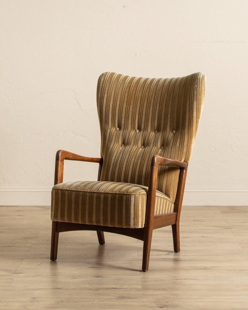 Striped Amber Mohair Lounge Chair by Søren Hansen, Denmark, 1950's - Lone Fox