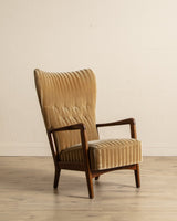 Striped Amber Mohair Lounge Chair by Søren Hansen, Denmark, 1950's - Lone Fox