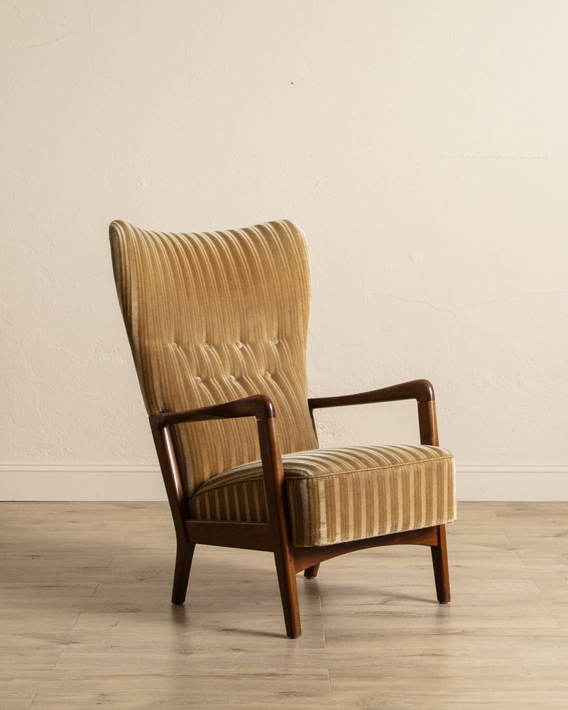 Striped Amber Mohair Lounge Chair by Søren Hansen, Denmark, 1950's - Lone Fox
