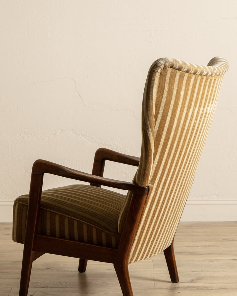Striped Amber Mohair Lounge Chair by Søren Hansen, Denmark, 1950's - Lone Fox