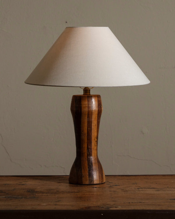 Striped Wood Table Lamp w/ Empire Shade, 1970's - Lone Fox