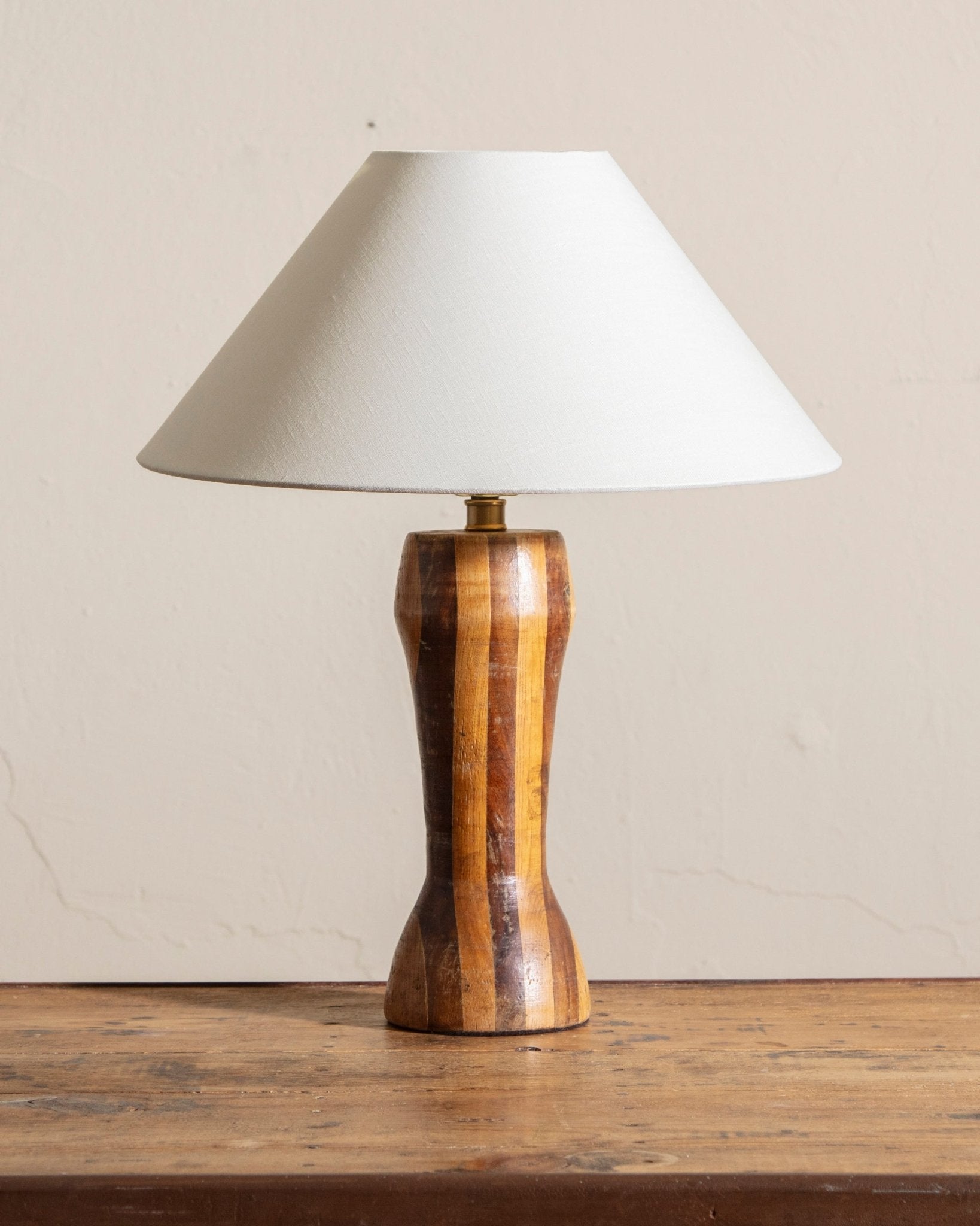 Striped Wood Table Lamp w/ Empire Shade, 1970's - Lone Fox
