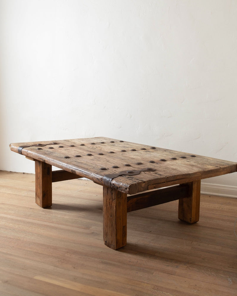 Studded Spanish Wood & Iron Coffee Table - Lone Fox