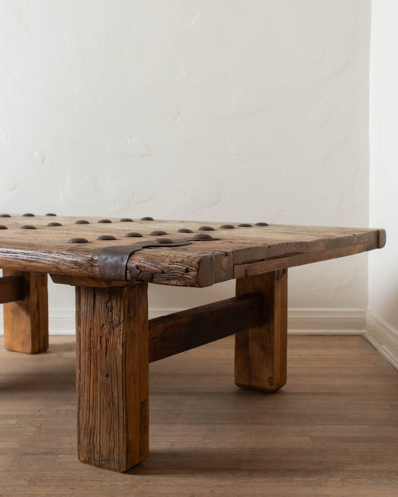 Studded Spanish Wood & Iron Coffee Table - Lone Fox