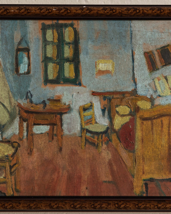 Student Oil Painting of Van Gogh "The Room", 1950's - Lone Fox