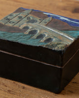 Studio Ceramic Trinket Box w/ Castle, Signed - Lone Fox