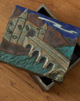 Studio Ceramic Trinket Box w/ Castle, Signed - Lone Fox