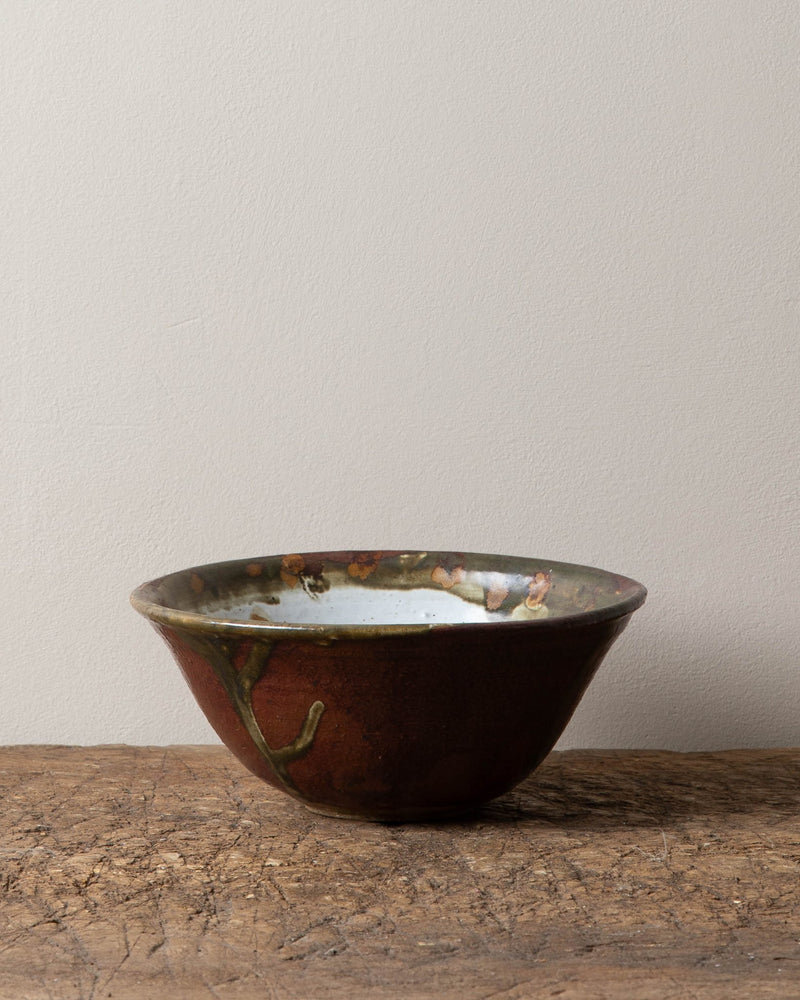 Studio Pottery Bowl in Red, Green & White Glaze - Lone Fox