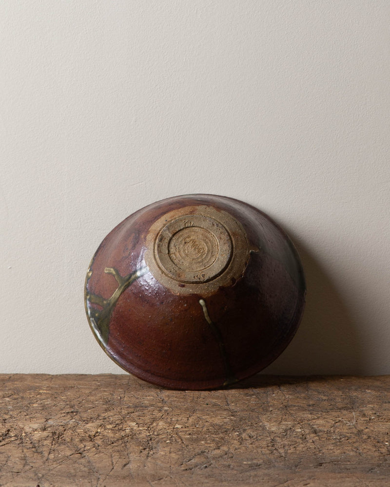 Studio Pottery Bowl in Red, Green & White Glaze - Lone Fox