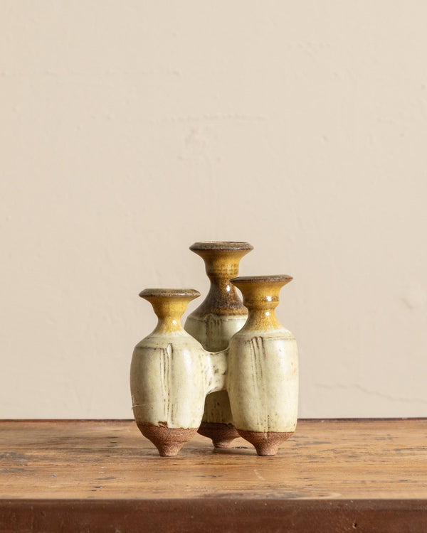 Studio Pottery Citron Triple Sculptural Vase - Lone Fox