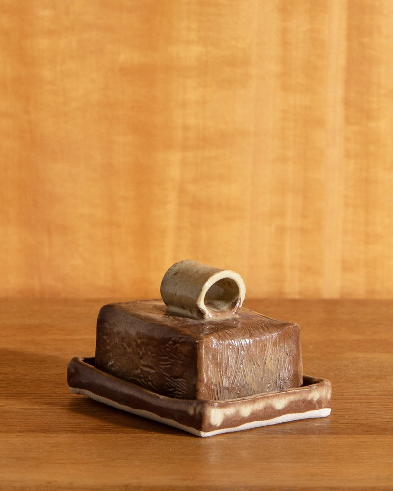 Studio Pottery Faux Bois Butter Dish - Lone Fox