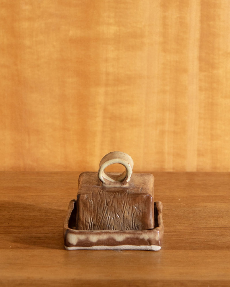 Studio Pottery Faux Bois Butter Dish - Lone Fox