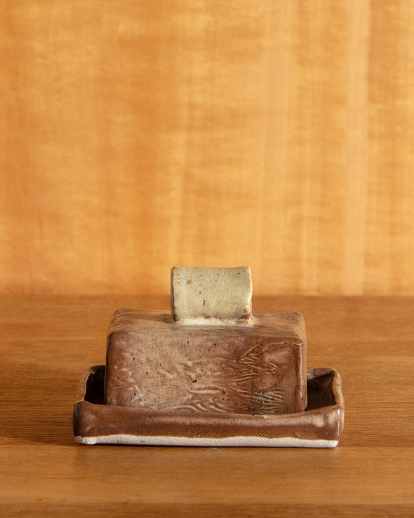 Studio Pottery Faux Bois Butter Dish - Lone Fox