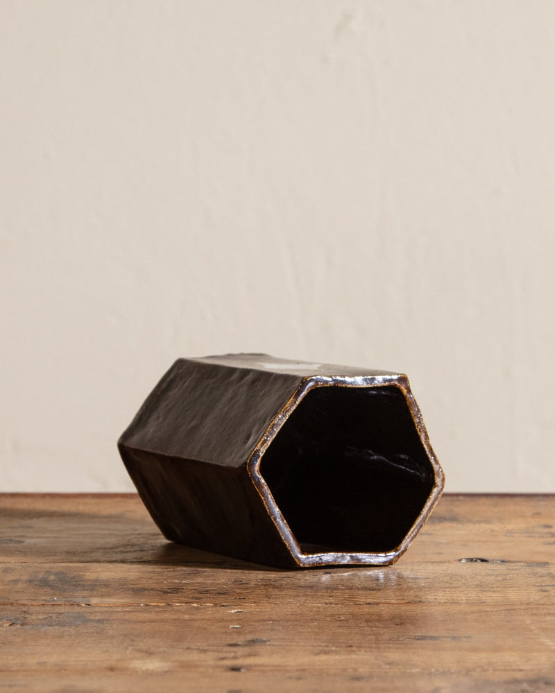 Studio Pottery Glazed Hexagon Vase, Signed - Lone Fox