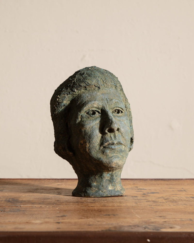 Studio Pottery Green Head Bust Statue, 1970's - Lone Fox
