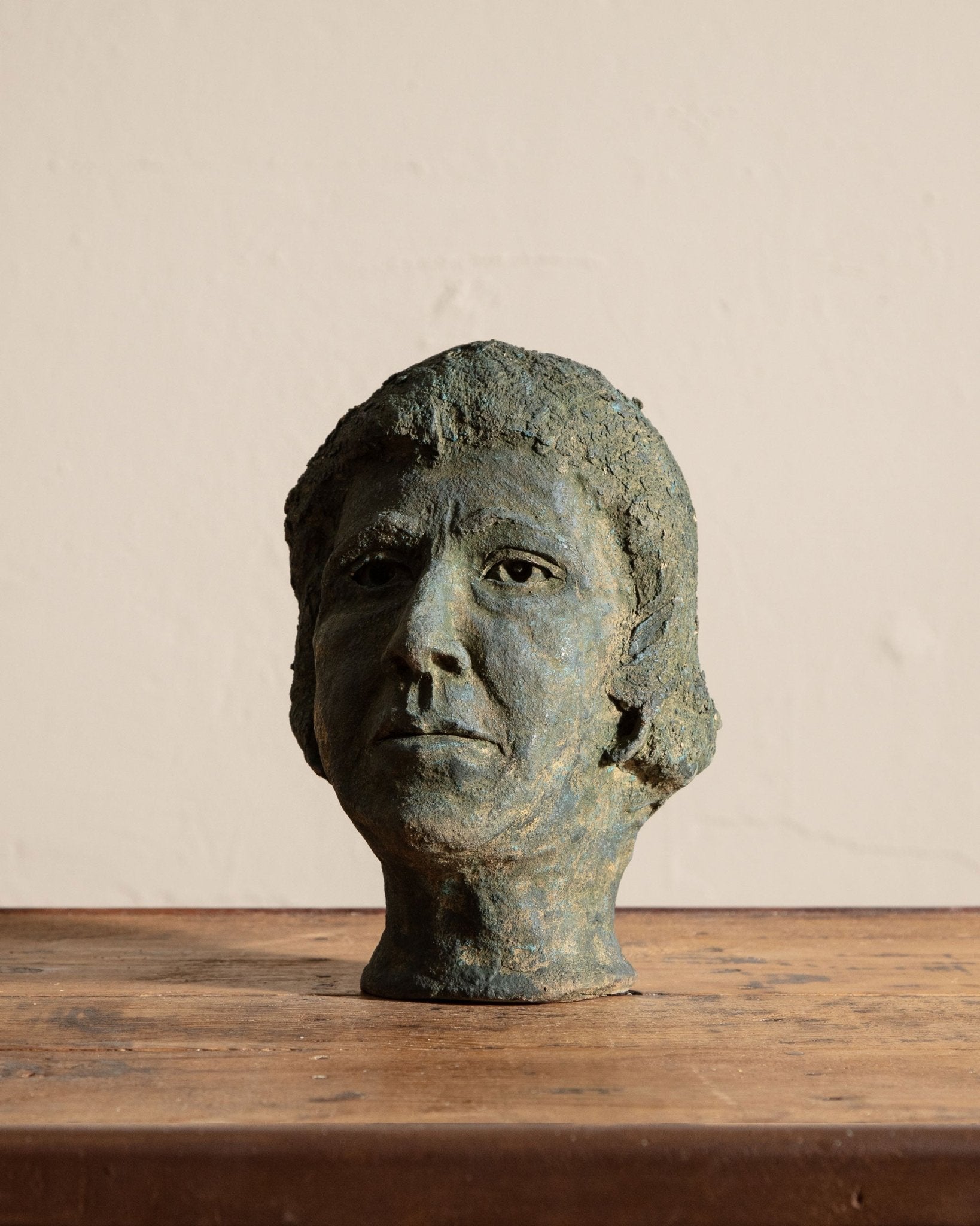 Studio Pottery Green Head Bust Statue, 1970's - Lone Fox