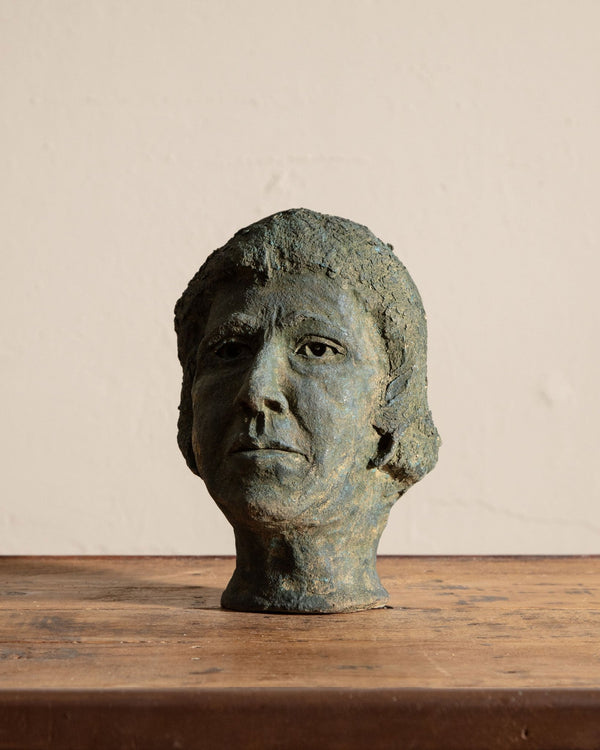 Studio Pottery Green Head Bust Statue, 1970's - Lone Fox