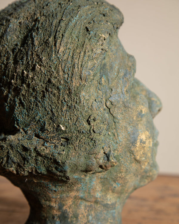 Studio Pottery Green Head Bust Statue, 1970's - Lone Fox