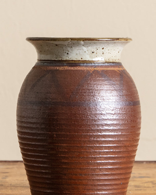 Studio Pottery Painted Border Vase, Signed - Lone Fox