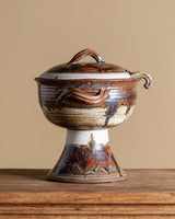 Studio Pottery Pedestal Soup Tureen with Ladle, 1970's - Lone Fox