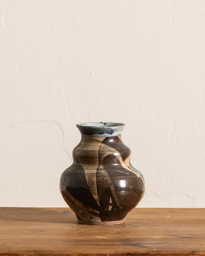 Studio Pottery Rippled Vase, Signed - Lone Fox