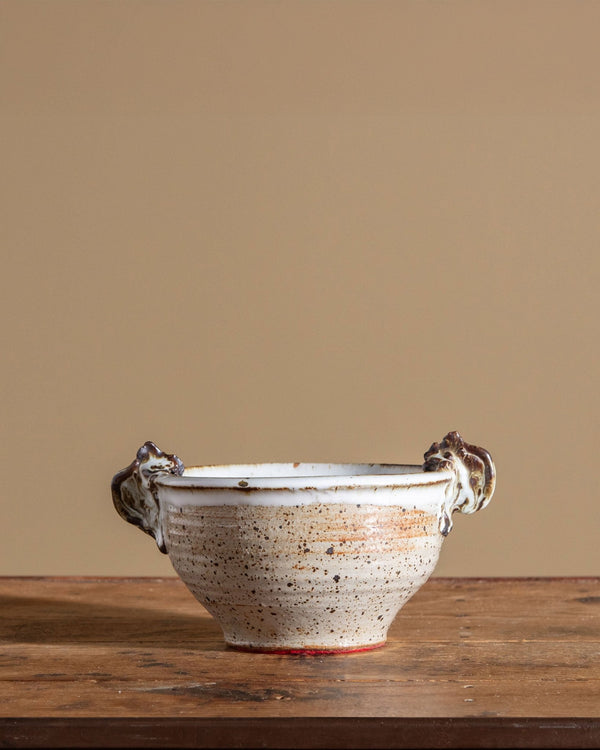 Studio Pottery Speckled Bowl w/ Abstract Handles, 1970's - Lone Fox