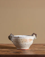 Studio Pottery Speckled Bowl w/ Abstract Handles, 1970's - Lone Fox