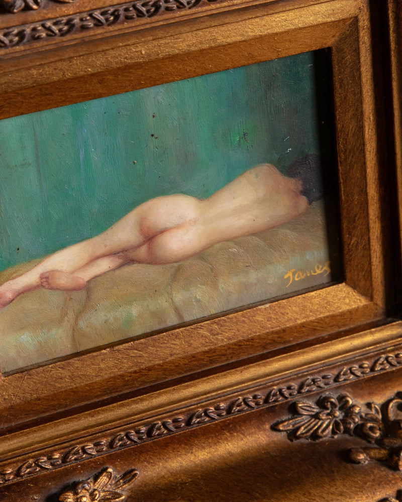 Stunning French Nude Oil Painting in Chunky Gilt Frame - Lone Fox