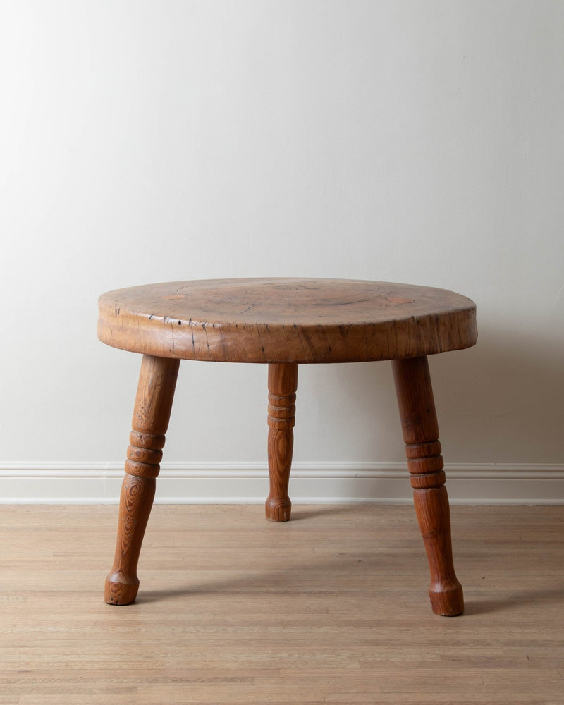 Substantial Round French Wood Table w/ Turned Pine Legs - Lone Fox