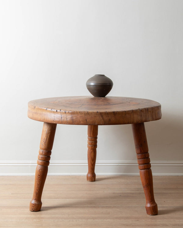 Substantial Round French Wood Table w/ Turned Pine Legs - Lone Fox