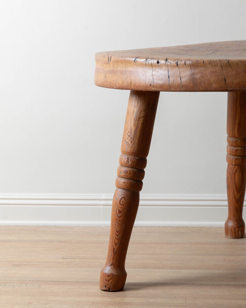 Substantial Round French Wood Table w/ Turned Pine Legs - Lone Fox