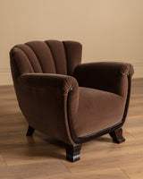 Swedish Art Deco Mohair & Wood Club Chair, Sweden, 1930s (2 Available) - Lone Fox