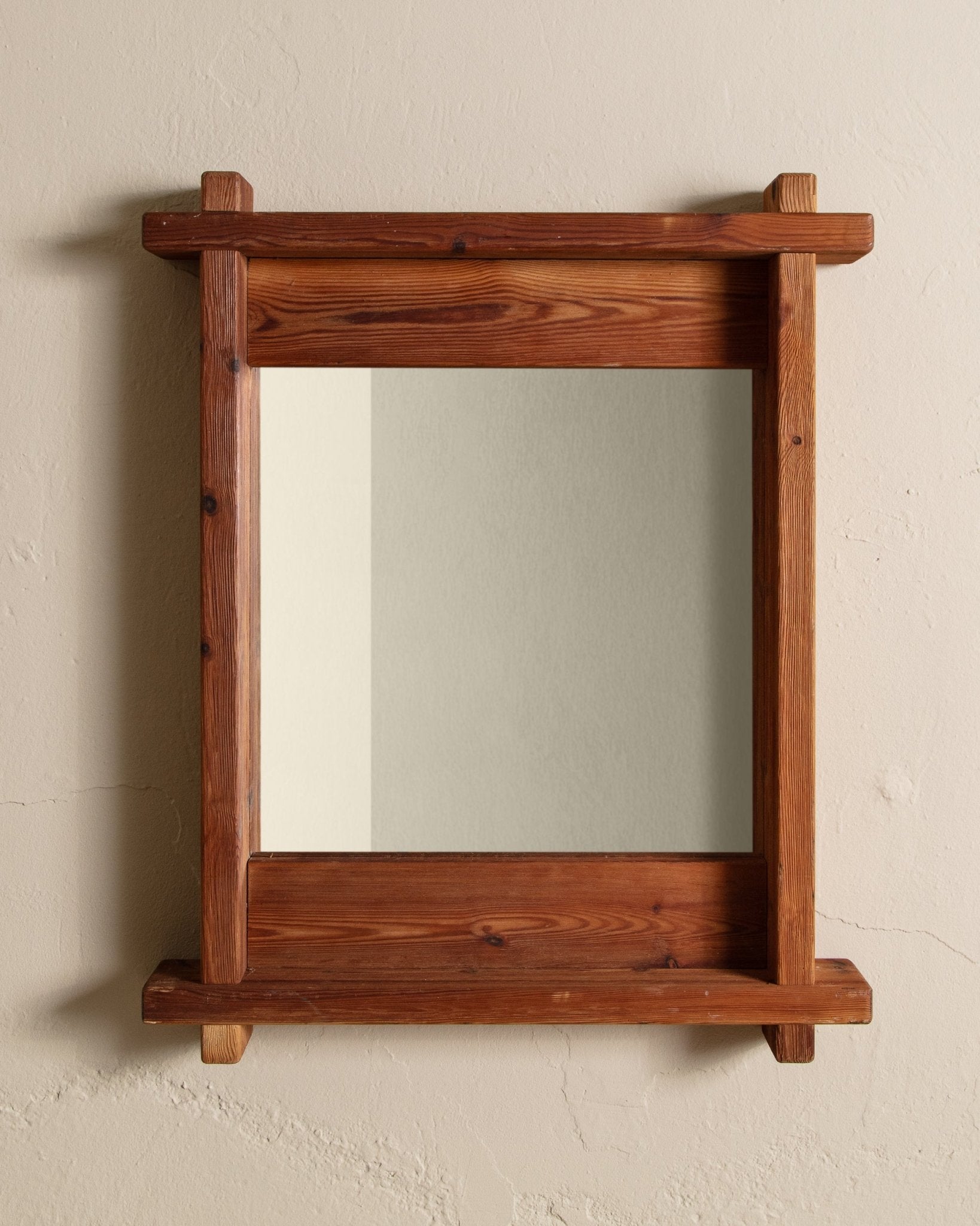 Swedish Brutalist Pine Wall Mirror, 1960's - Lone Fox