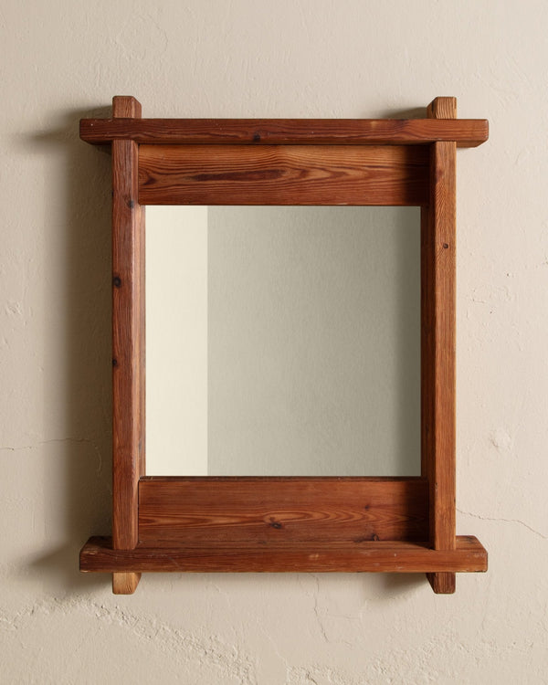 Swedish Brutalist Pine Wall Mirror, 1960's - Lone Fox