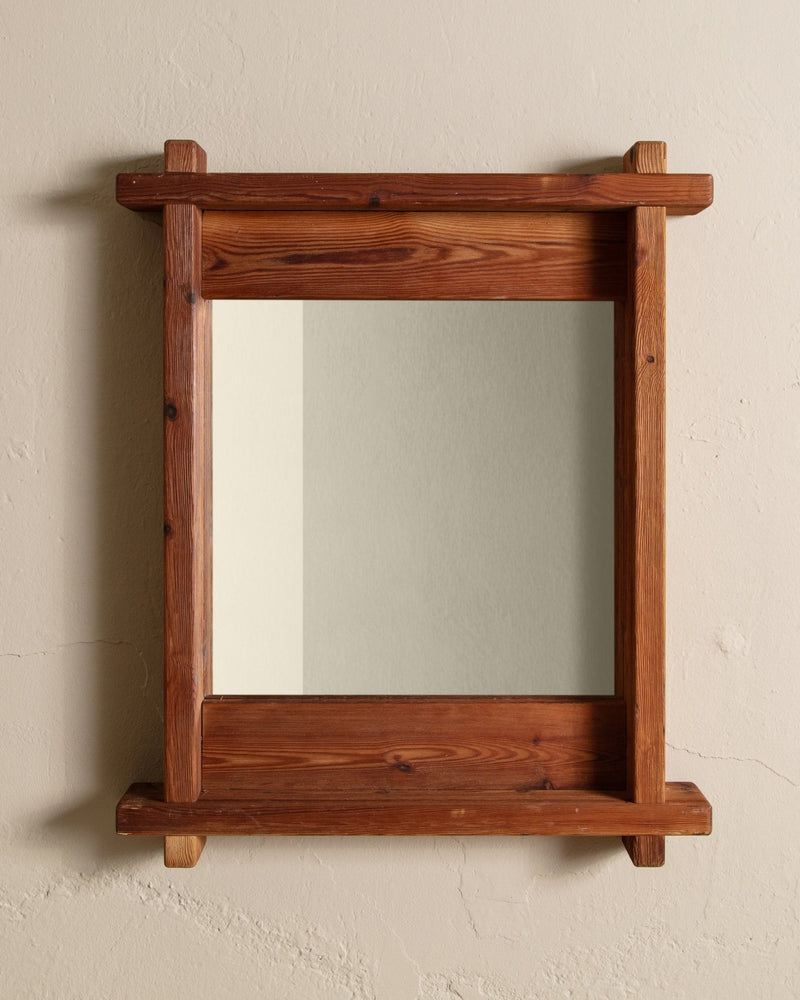 Swedish Brutalist Pine Wall Mirror, 1960's - Lone Fox