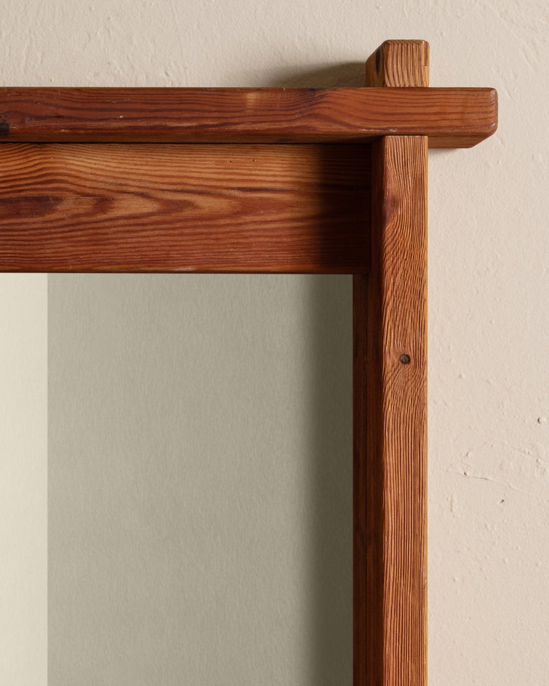 Swedish Brutalist Pine Wall Mirror, 1960's - Lone Fox