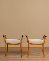Swedish Grace Burlwood Footstools in Mohair, Sweden, 1920's (2 Available) - Lone Fox